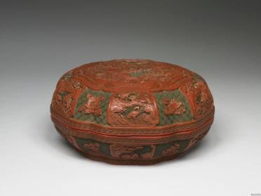 图片[2]-Lobed box with farming scene/ Carved polychrome lacquerware-China Archive